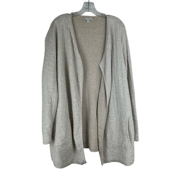 Pure Jill 100% Cotton Textured Knit Sweater Cardigan Size M Oversized Open Beige - Picture 1 of 7